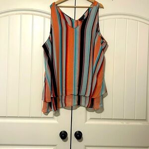 Lane Bryant tank blouse. Sheet is material.  Double layer. Multi colored stripe
